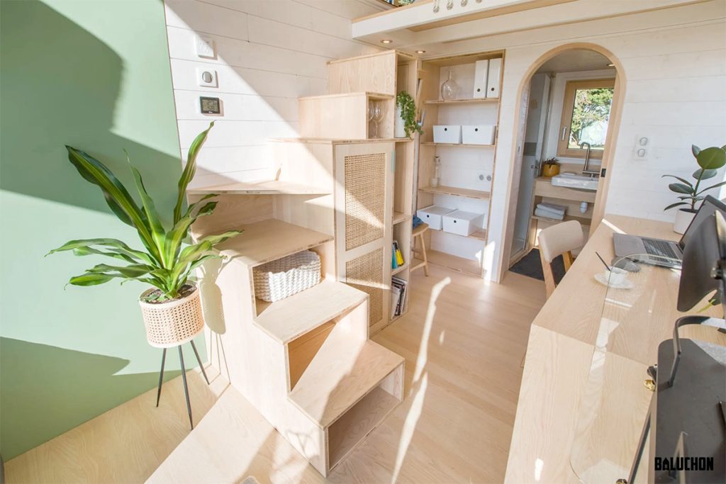 Baluchon Bois Perdus Tiny House Storage Integrated Staircase