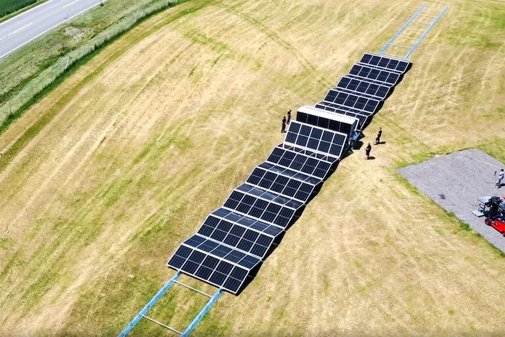 Mobile Solar Container SolarCont Panels Unfolding Over Rails