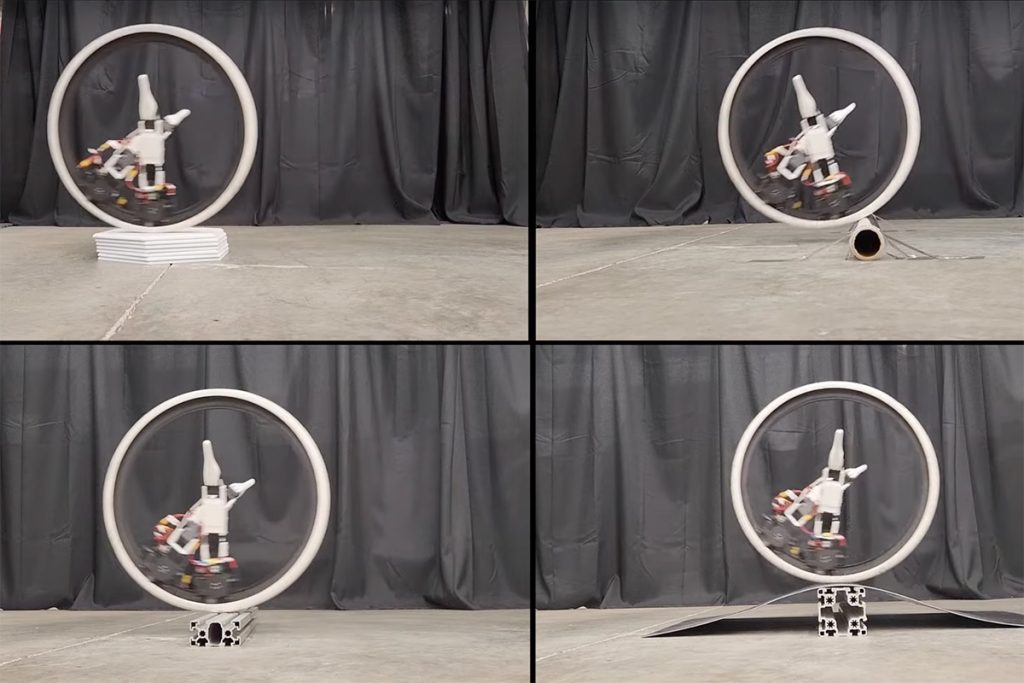 Monocycle Ringbot Overcoming Obstacles
